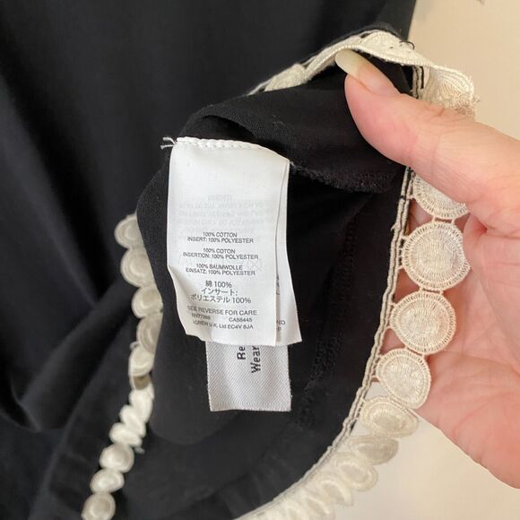 J Crew Comfy Black and Cream Embroidery Stitch Circles Sleeve Hem Design Top XXS - Picture 5 of 11